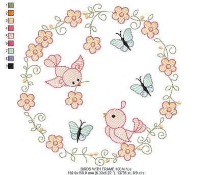 Bird embroidery designs - Birds Wreath embroidery design machine embroidery pattern - instant download flower wreath design girl embroidery Marcia Embroidery