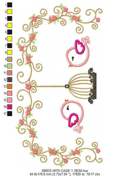 Bird embroidery designs - Birdcage embroidery design machine embroidery pattern - instant download - baby girl embroidery bird applique