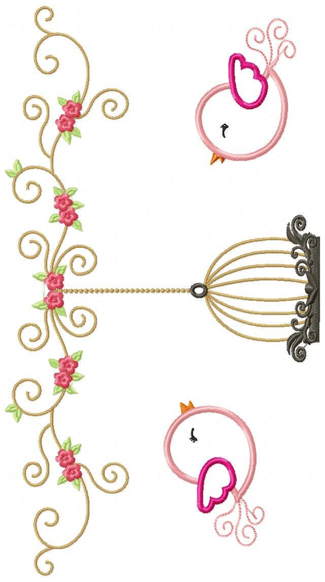 Bird embroidery designs - Birdcage embroidery design machine embroidery pattern - instant download - baby girl embroidery bird applique