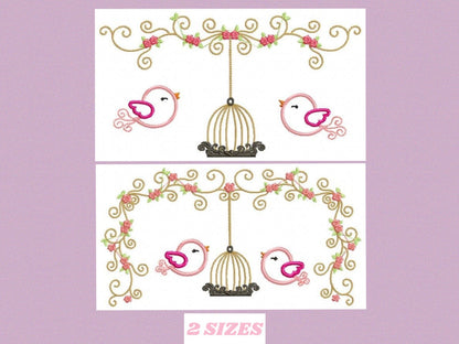 Bird embroidery designs - Birdcage embroidery design machine embroidery pattern - instant download - baby girl embroidery bird applique