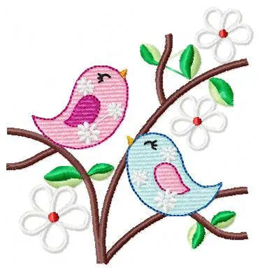 Bird Family embroidery designs - Bird with tree and flowers machine embroidery pattern -  - Cherry blossom tree - Instant download pes jef Marcia Embroidery