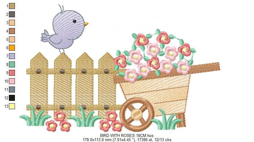 Bird embroidery designs - Garden embroidery design machine embroidery pattern - Bird with flowers design - baby girl embroidery file Marcia Embroidery