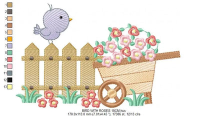 Bird embroidery designs - Garden embroidery design machine embroidery pattern - Bird with flowers design - baby girl embroidery file Marcia Embroidery