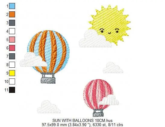 Hot air balloon embroidery design - Balloons with clouds in the sky machine embroidery pattern - Baby Boy and Girl file - Instant download pes jef Marcia Embroidery