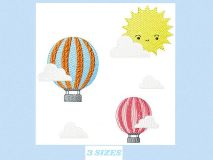 Hot air balloon embroidery design - Balloons with clouds in the sky machine embroidery pattern - Baby Boy and Girl file - Instant download pes jef Marcia Embroidery