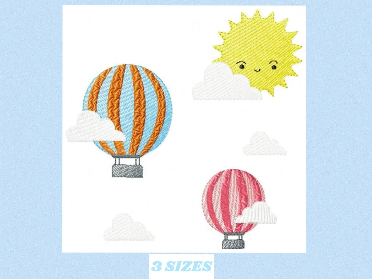 Hot air balloon embroidery design - Balloons with clouds in the sky machine embroidery pattern - Baby Boy and Girl file - Instant download pes jef Marcia Embroidery