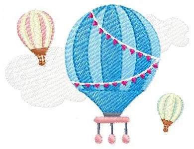 Ballon embroidery designs - Hot air balloon embroidery design machine embroidery pattern - Sky with clouds embroidery - instant download Marcia Embroidery