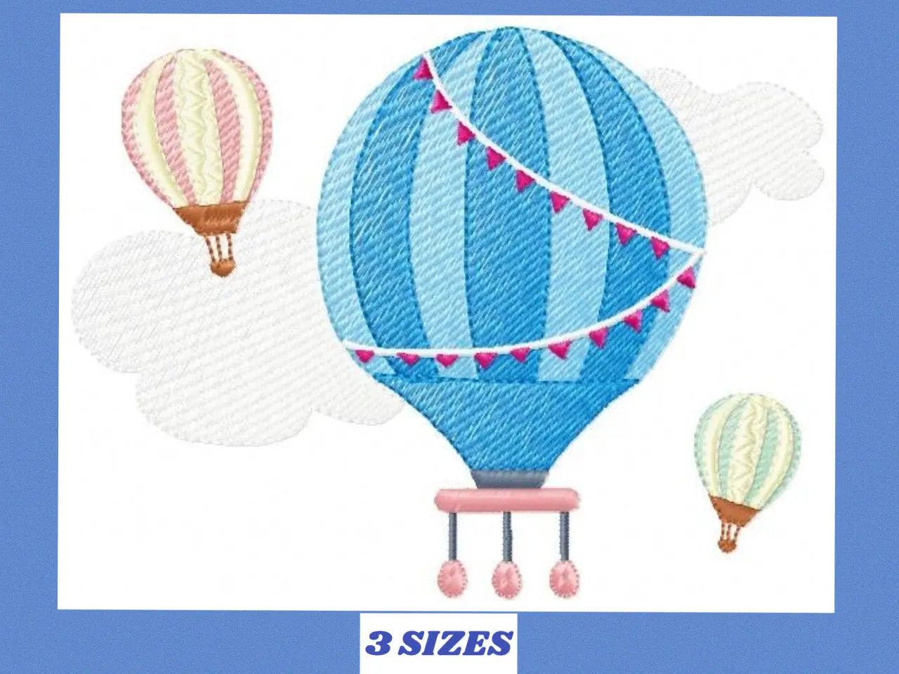 Ballon embroidery designs - Hot air balloon embroidery design machine embroidery pattern - Sky with clouds embroidery - instant download Marcia Embroidery