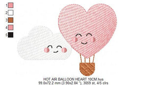 Balloon embroidery designs - Hot air balloon embroidery design machine embroidery pattern - Clouds embroidery Heart embroidery cloud design