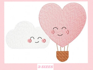 Balloon embroidery designs - Hot air balloon embroidery design machine embroidery pattern - Clouds embroidery Heart embroidery cloud design