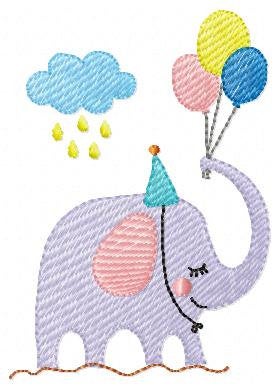 Birthday Party Elephant embroidery designs - Animal with balloons embroidery design machine embroidery pattern  Elephant embroidery download