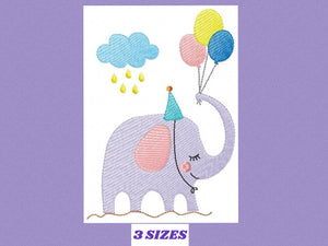 Birthday Party Elephant embroidery designs - Animal with balloons embroidery design machine embroidery pattern  Elephant embroidery download