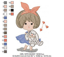 Load image into Gallery viewer, Baby Girl embroidery designs - Toodler embroidery design machine embroidery pattern - girl with bunny embroidery file - instant download
