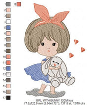 Load image into Gallery viewer, Baby Girl embroidery designs - Toodler embroidery design machine embroidery pattern - girl with bunny embroidery file - instant download
