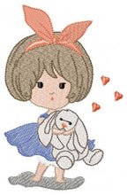 Load image into Gallery viewer, Baby Girl embroidery designs - Toodler embroidery design machine embroidery pattern - girl with bunny embroidery file - instant download
