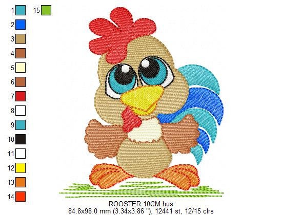 Colorful Chicken embroidery designs - Rooster machine embroidery pattern - Farm Animal Kitchen Towel file - Instant digital download pes jef