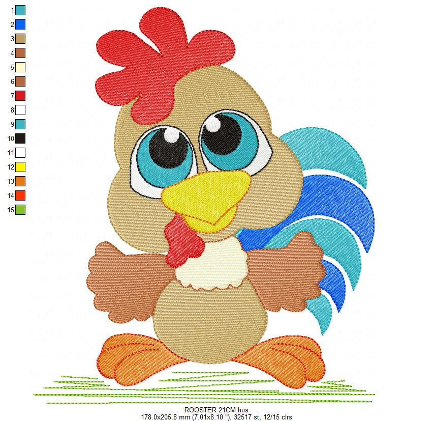 Colorful Chicken embroidery designs - Rooster machine embroidery pattern - Farm Animal Kitchen Towel file - Instant digital download pes jef