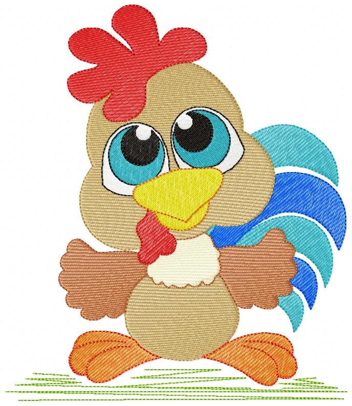 Colorful Chicken embroidery designs - Rooster machine embroidery pattern - Farm Animal Kitchen Towel file - Instant digital download pes jef