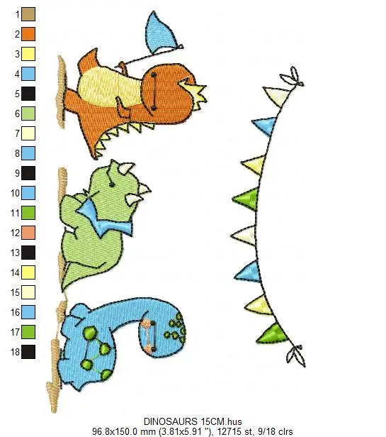 Dinosaur embroidery designs - Dino embroidery design machine embroidery pattern - instant download - boy embroidery file Birthday embroidery Marcia Embroidery