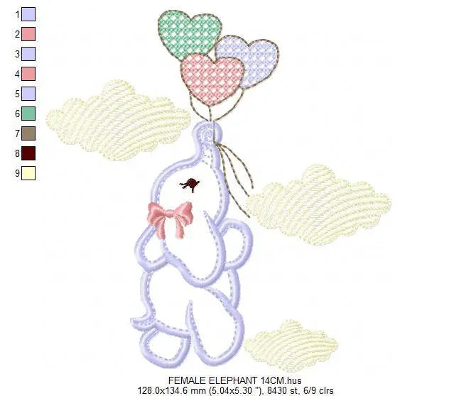 Elephant embroidery designs - animal embroidery design machine embroidery pattern - baby girl embroidery file - boy kid embroidery sky cloud Marcia Embroidery