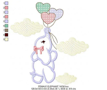 Elephant embroidery designs - animal embroidery design machine embroidery pattern - baby girl embroidery file - boy kid embroidery sky cloud Marcia Embroidery