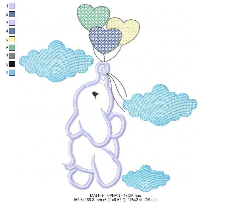 Elephant embroidery designs - animal embroidery design machine embroidery pattern - baby girl embroidery file - boy kid embroidery sky cloud Marcia Embroidery