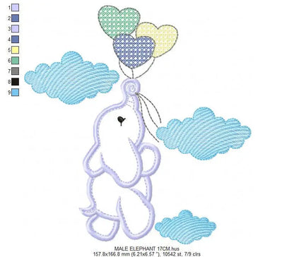 Elephant embroidery designs - animal embroidery design machine embroidery pattern - baby girl embroidery file - boy kid embroidery sky cloud Marcia Embroidery