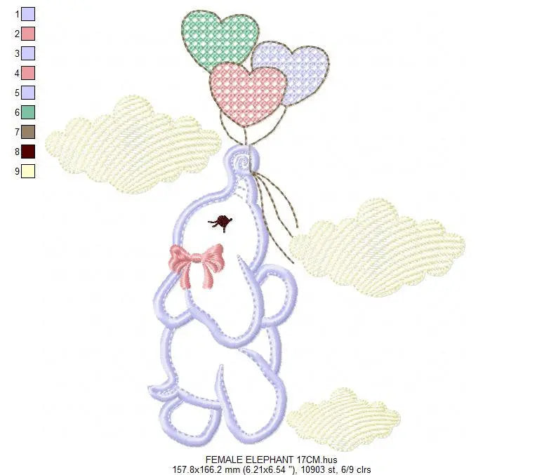 Elephant embroidery designs - animal embroidery design machine embroidery pattern - baby girl embroidery file - boy kid embroidery sky cloud Marcia Embroidery
