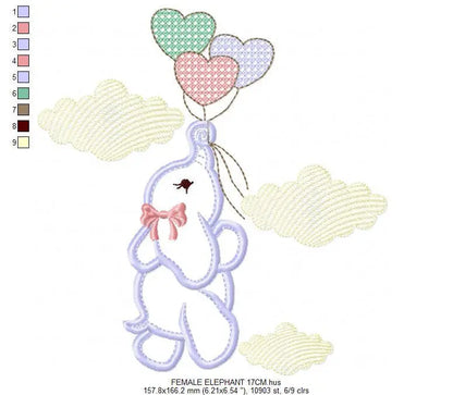 Elephant embroidery designs - animal embroidery design machine embroidery pattern - baby girl embroidery file - boy kid embroidery sky cloud Marcia Embroidery