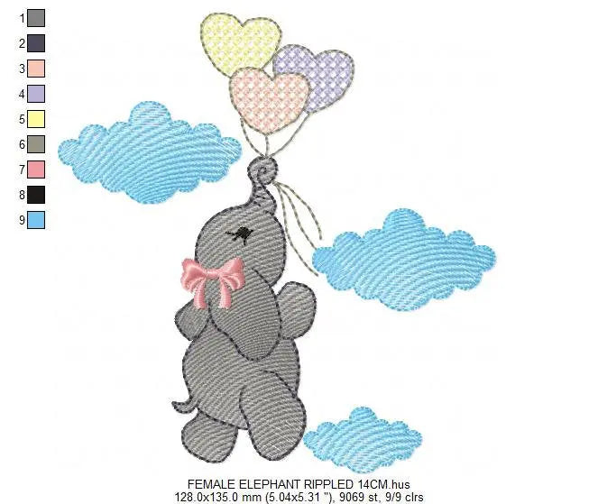 Elephant with heart balloons embroidery designs - Safari wild animal machine embroidery pattern - Boy and Girl file - Instant download pes Marcia Embroidery