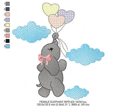 Elephant with heart balloons embroidery designs - Safari wild animal machine embroidery pattern - Boy and Girl file - Instant download pes Marcia Embroidery