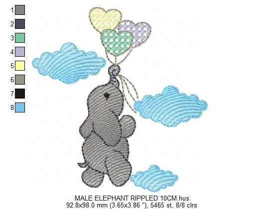 Elephant with heart balloons embroidery designs - Safari wild animal machine embroidery pattern - Boy and Girl file - Instant download pes Marcia Embroidery