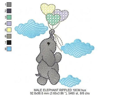 Elephant with heart balloons embroidery designs - Safari wild animal machine embroidery pattern - Boy and Girl file - Instant download pes Marcia Embroidery