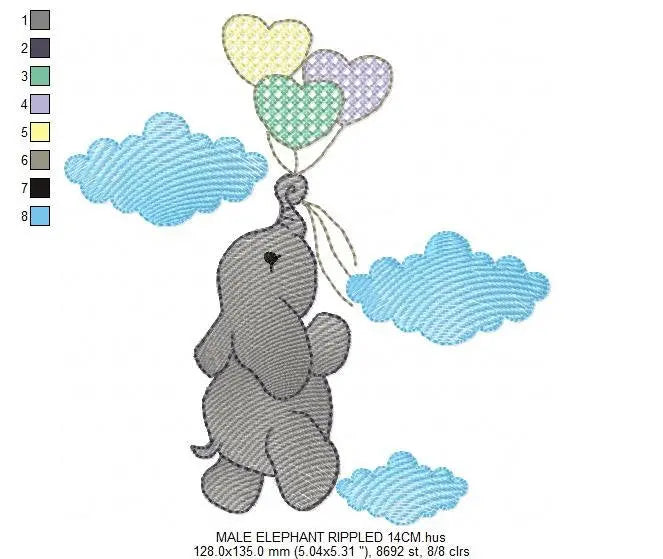 Elephant with heart balloons embroidery designs - Safari wild animal machine embroidery pattern - Boy and Girl file - Instant download pes Marcia Embroidery