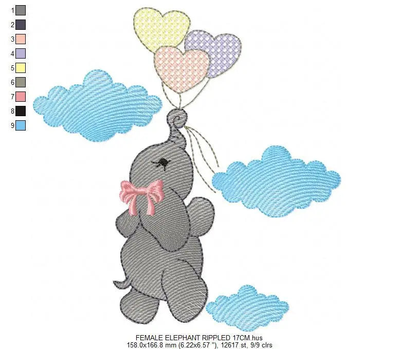 Elephant with heart balloons embroidery designs - Safari wild animal machine embroidery pattern - Boy and Girl file - Instant download pes Marcia Embroidery