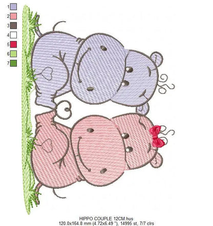 Love Couple Hippo embroidery designs - Valentine Wedding Decoration embroidery design machine embroidery pattern - Instant download pes jef Marcia Embroidery