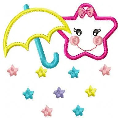Umbrella with stars embroidery design - Umbrella embroidery design machine embroidery pattern  girl embroidery file umbrella applique design Marcia Embroidery