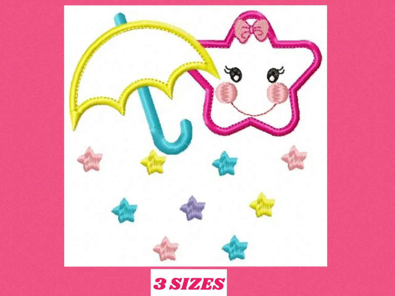 Umbrella with stars embroidery design - Umbrella embroidery design machine embroidery pattern  girl embroidery file umbrella applique design Marcia Embroidery