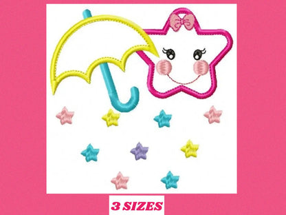 Umbrella with stars embroidery design - Umbrella embroidery design machine embroidery pattern  girl embroidery file umbrella applique design Marcia Embroidery
