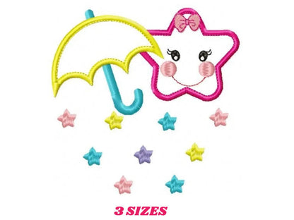 Umbrella with stars embroidery design - Umbrella embroidery design machine embroidery pattern  girl embroidery file umbrella applique design Marcia Embroidery