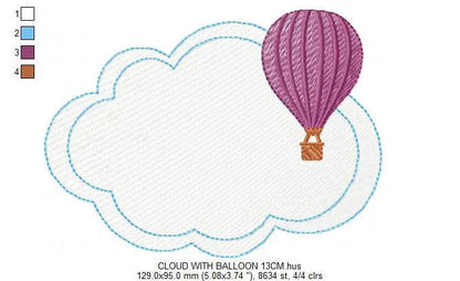 Balloon embroidery designs - Hot air balloon embroidery design machine embroidery pattern - Cloud embroidery Frame embroidery balloon design Marcia Embroidery