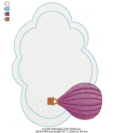 Balloon embroidery designs - Hot air balloon embroidery design machine embroidery pattern - Cloud embroidery Frame embroidery balloon design Marcia Embroidery