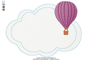 Balloon embroidery designs - Hot air balloon embroidery design machine embroidery pattern - Cloud embroidery Frame embroidery balloon design