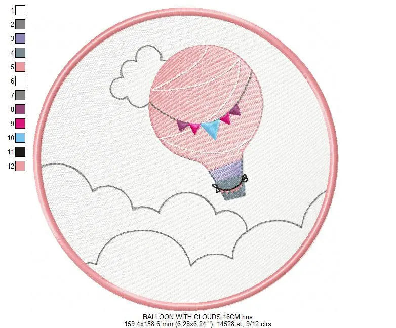 Ballon embroidery designs - Hot air balloon embroidery design machine embroidery pattern - frame embroidery balloon design  instant download Marcia Embroidery