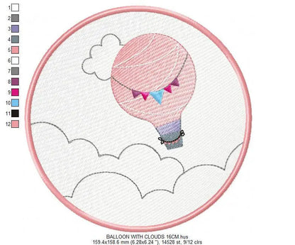 Ballon embroidery designs - Hot air balloon embroidery design machine embroidery pattern - frame embroidery balloon design  instant download Marcia Embroidery