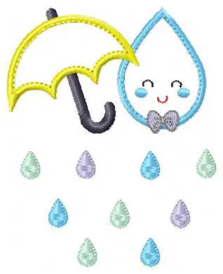 Umbrella with raindrop embroidery design - Rain embroidery design machine embroidery pattern - baby boy embroidery file umbrella applique Marcia Embroidery