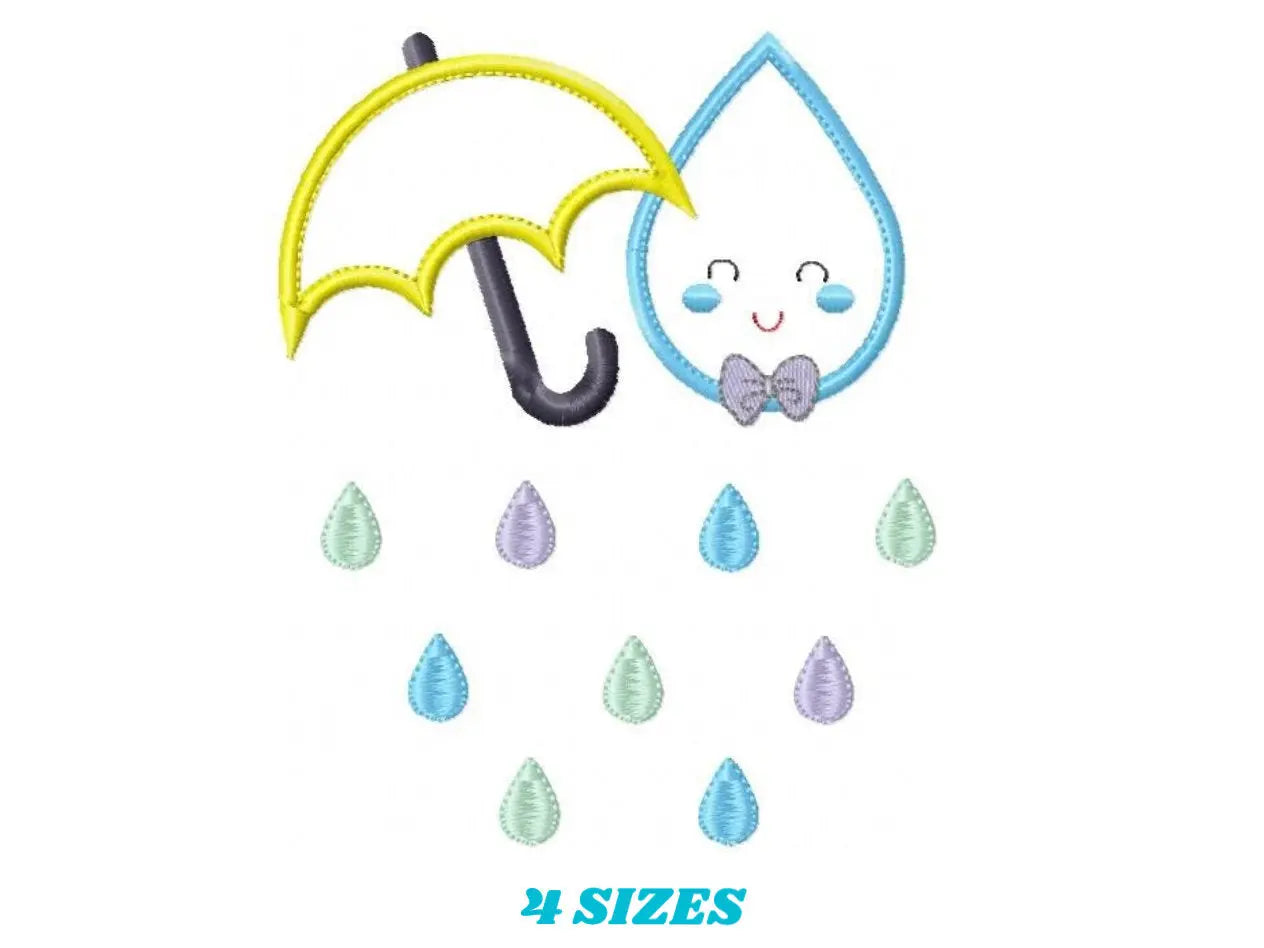 Umbrella with raindrop embroidery design - Rain embroidery design machine embroidery pattern - baby boy embroidery file umbrella applique Marcia Embroidery