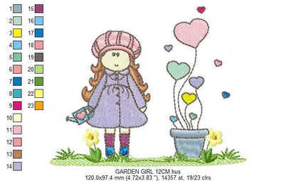 Girl embroidery designs - Flower girl embroidery design machine embroidery pattern - girl with flowers embroidery file - Cute Girl design Marcia Embroidery