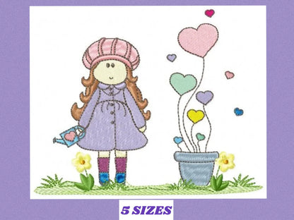 Girl embroidery designs - Flower girl embroidery design machine embroidery pattern - girl with flowers embroidery file - Cute Girl design Marcia Embroidery