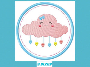 Cloud embroidery design - Rain embroidery designs machine embroidery pattern - Baby girl embroidery file - frame embroidery cloud pattern